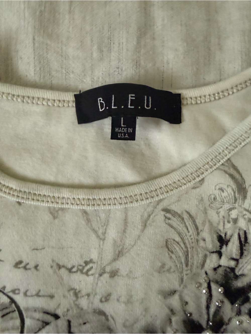 B.L.E.U. Cream Top with Gray Floral Script Print - Picture 5 of 5